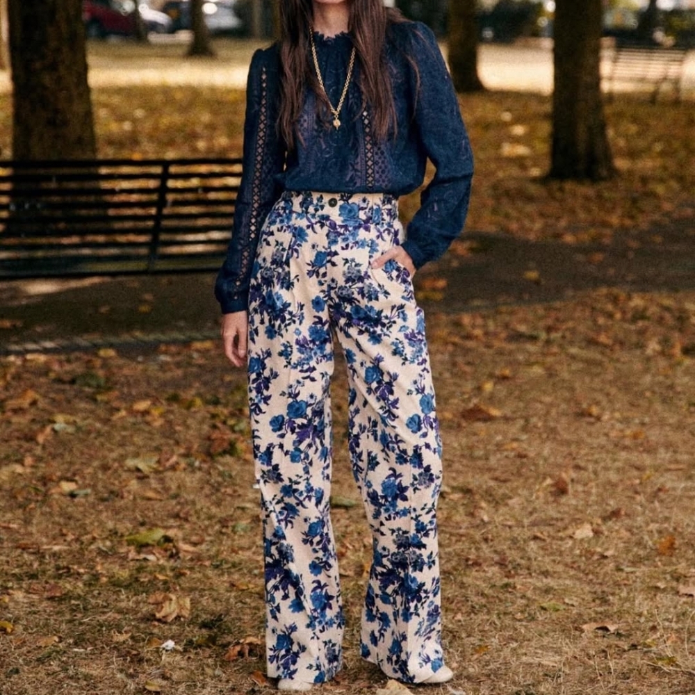 Sezane pantalon theophile euro 36 blue flower